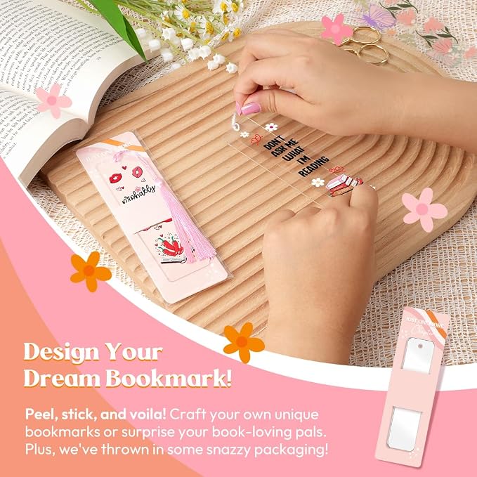 Kaciola 24 Acrylic Bookmark Blanks with 24 UV DTF Stickers About Smutty Theme and 4 Colors Tassels,Blank Bookmarks UV DTF Transfers Stickers for DIY Crafts Hanging Tag Gift Bookmarks DIY