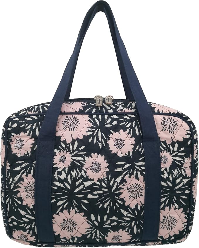DIWI Quilted Bible Cover Extra Large Sizes 11.25 X 8.25 X 2.75 Inches Bible Tote Good Book Case (XL, C2 Navy Pink)