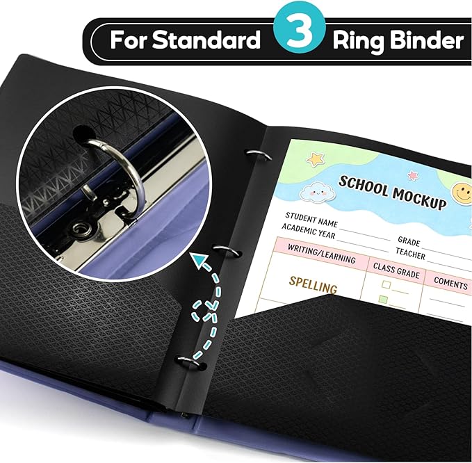 Textured 2 Pocket Folder, (48 Pack, Black) Plastic Folders with Pockets 3 Hole Punched, Fits Letter Size 3-Ring Binder, Heavy Duty Textured Folder for School,Office