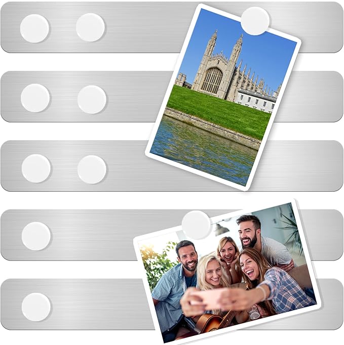 ZDZBLX Magnetic Board 5Pcs, Magnet Bulletin Board Frameless Stainless Steel Iron Board Strips, Adhesive Backing Metal Magnet Boards,Memo Strip for Wall School Office Home Use,Includes 10 White Magnets