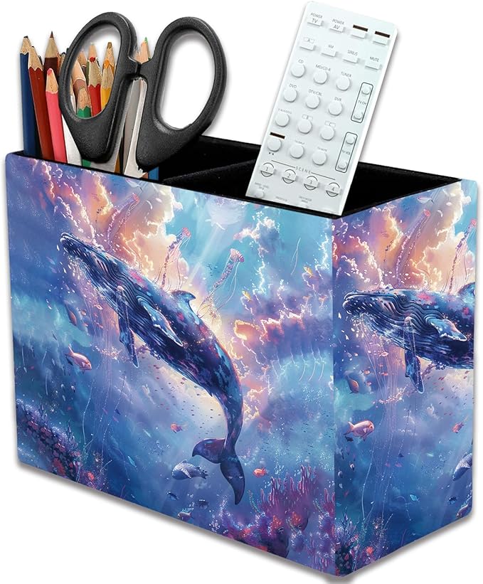 Pen Holder, Pencil Case, Makeup Brush Storage Box, Tableware Storage Box, Suitable for Office Or Home Item Organizing Stand - Sky Blue Whale
