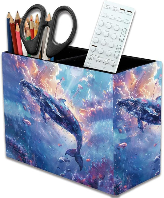 Pen Holder, Pencil Case, Makeup Brush Storage Box, Tableware Storage Box, Suitable for Office Or Home Item Organizing Stand - Sky Blue Whale