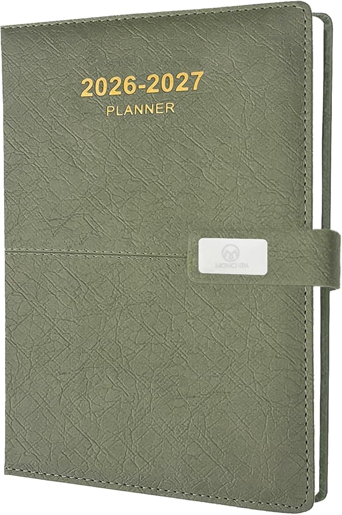 2026-2027 Daily Planner - One Page per Day, 2026-2027 Hourly Daily Calendar(July 2026 - June 2027), 5.7" x 8.26" Appointment Book, Leather Cover + Thick Paper (26-27 Green)