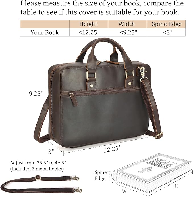 Polare Full Grain Leather Bible Cover Bag with Handle & Strap, Large Bible Carrying Case Organizer for Church Bible Study, Premium Christian Gift for Men and Women