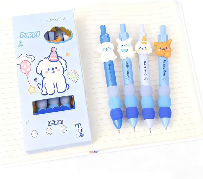 8Pcs Cute Dog Mechanical Pencils with Eraser 0.5mm Kawaii Cartoon Mechanical Pencil School Pencil Dog Gifts for Women Man