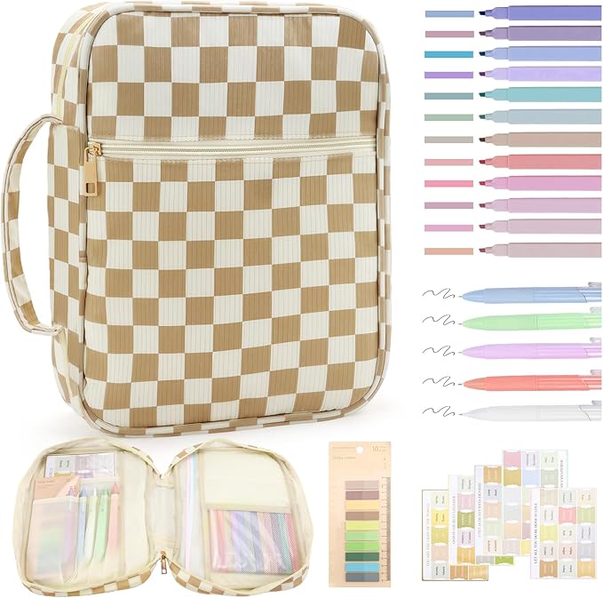 Zkptops Bible Cover Case for Women Girls Large Bible Bag Cotton Quilted Checkered Bible Carrying Case with Zipper Pocket and Handle Carrying Book Cover for Christian Study Supplies Christian Gift