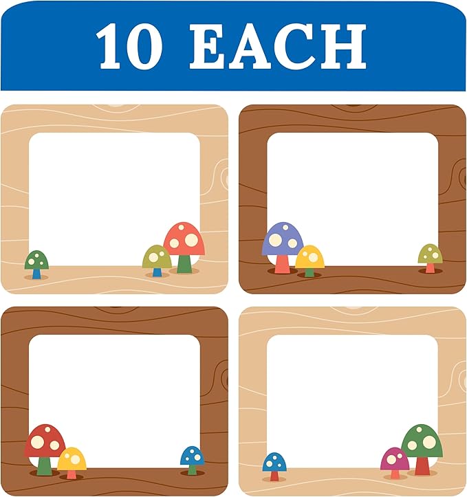 Carson Dellosa Fairy Tale Forest 40PC Name Tags, Arts and Crafts Mushroom Nametags for Daycare Labels, Locker Organization, Back to School Decor, Classroom Essentials, and Teacher Supplies