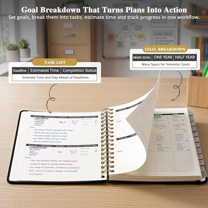 JoyCat Academic Planner 2026-2027, July 2026 - June 2027, A5 Weekly & Monthly Planner, Hardcover Agenda with Tabs, 5 Sticker Sheets, Elastic Closure & Pocket for Teachers & Students, 6.3" x 8.5", Black