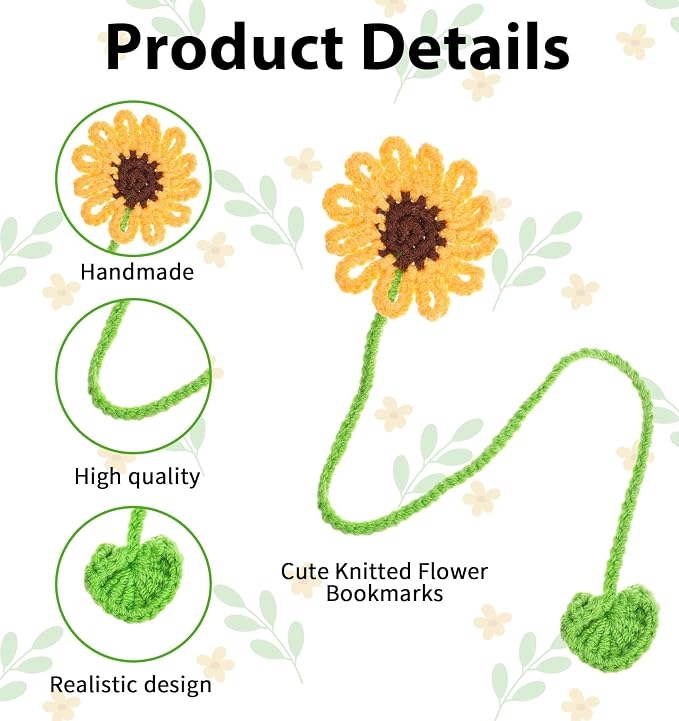 8 Pack Crochet Bookmarks, Colorful Flower Bookmarks for Book Lovers & Teachers (11.8 x 2.2 Inches)