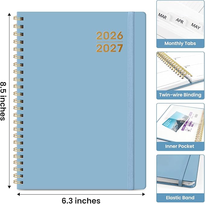 Planner 2026-2027 for Women & Men, Set of 3, Academic Monthly and Weekly Calendar Planner, Jul 2026 - Jun 2027, A5 (6.3" x 8.5"), Teacher Student Planning Book with Tabs, Ideal for Office School Supplies - 3 Baby Blue