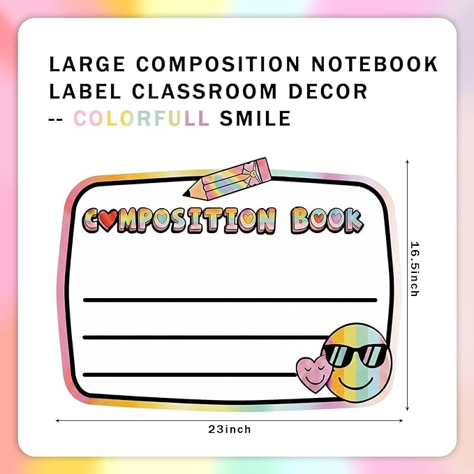 Gueevin 4 Pcs Large 23 * 16.5 inch Composition Book Cutouts Composition Notebook Bulletin Board Trim for Classroom Door First Day of School Wall Windows Porch Sign(Color)