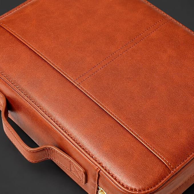 Bible Cover for Men, PU Leather Bible Case with Top Handle and Detachable Wristlet Strap, Classic Organizer Bag for Standard Size Bible up to 10.5 x 7.5 x 2 Inches, Brown