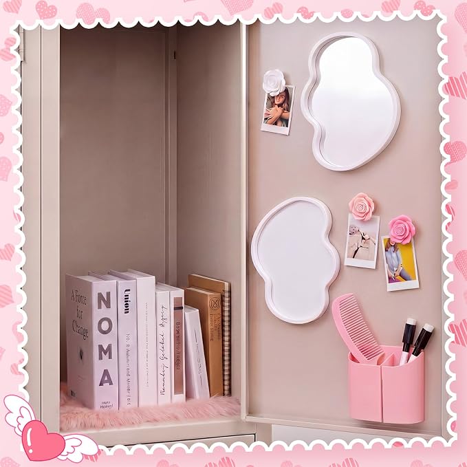 Sabary 10 Pcs Locker Accessories Kit Locker Decorations Supplies Including Magnetic Whiteboard Mirror Organizer Markers Rug Cute Flower Magnets and Comb for Office Back to School Essentials (Pink)