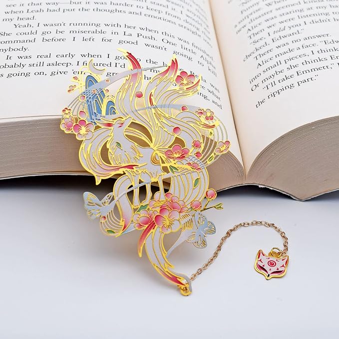 BLBMH Metal Bookmarks for Women | Nine Tailed Fox Kitsune Anime Bookmark | Cute Japanese Fantasy Book Marks for Book Lovers | Unique Gift for Anime Fans - K4