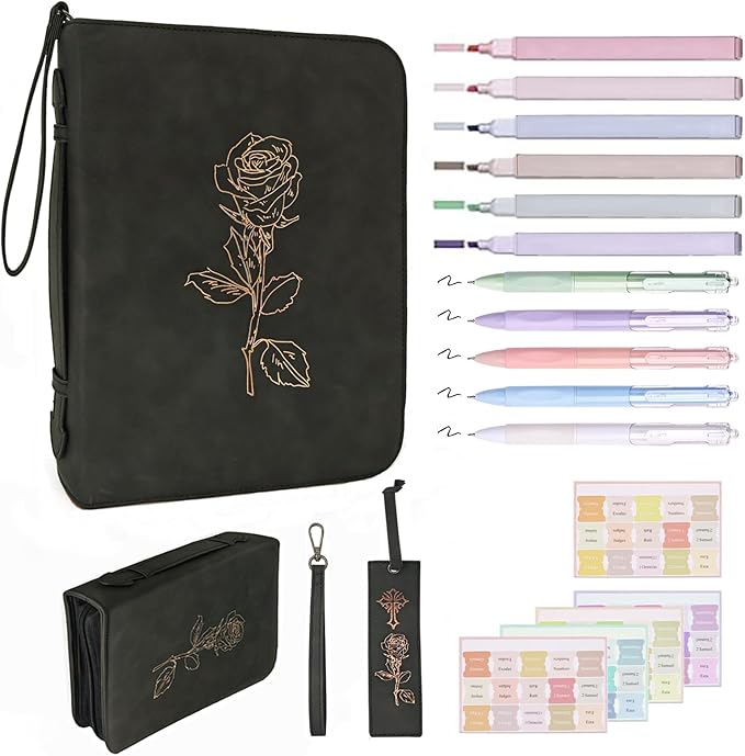 Bible Covers for Women, Leather Bible Study Case with Bookmark for Men (Black Pro)