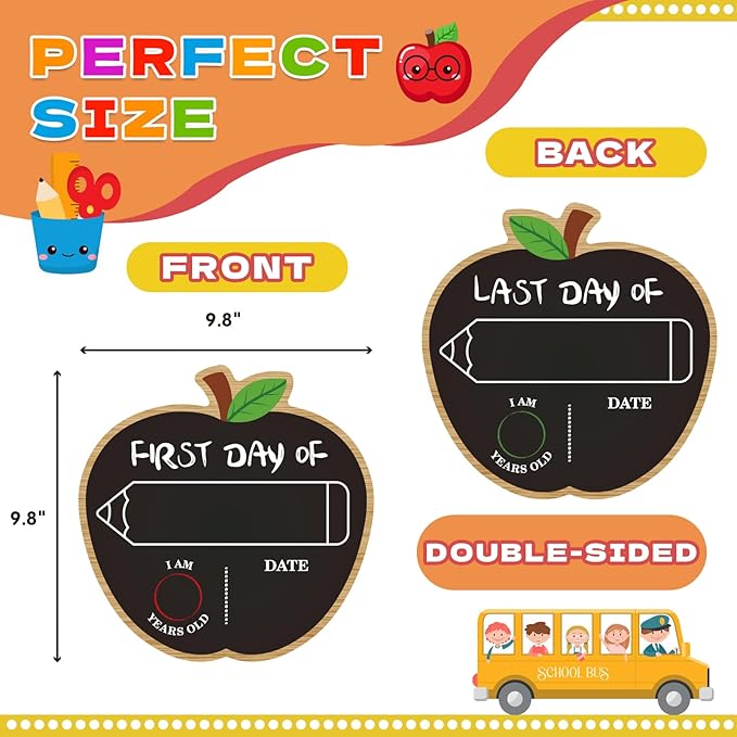 First and Last Day of School Chalkboard 9.8" Double Sided Reusable Back to School Sign for Kids Girls Boys Preschool Pre-K Kindergarten 1st Grade Photo Props 1st Day of Schools Board Gifts