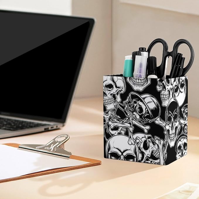 Fashion Pencil Pen Holder Cup, Waterproof Office Supplies, Waterproof Multifunctional Office Supplies Cool Funny Goth Skulls Art