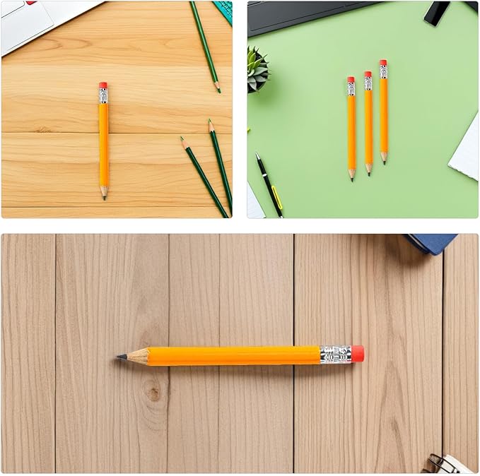 100pcs Wooden Hb Pencils with Top Erasers 10cm Yellow Wood Sketching Writing Pencils for Primary School Students Birthday Party Goodie Bag and Homeschool Supplies
