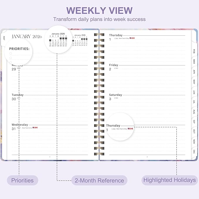 2026 Planner, Weekly and Monthly Academic Planner Calendar (JAN.2026 - DEC.2026), Planning Agenda Book, for Office Desk Accessories and School Supplies, A5(6.3" x 8.5") (Butterfly Waltz)