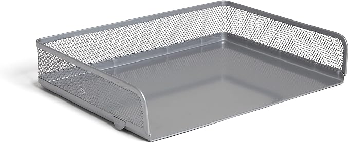 TRU RED Side‑Load Stackable Metal Letter Tray, Silver – Desktop Paper Organizer for Office Files & Documents