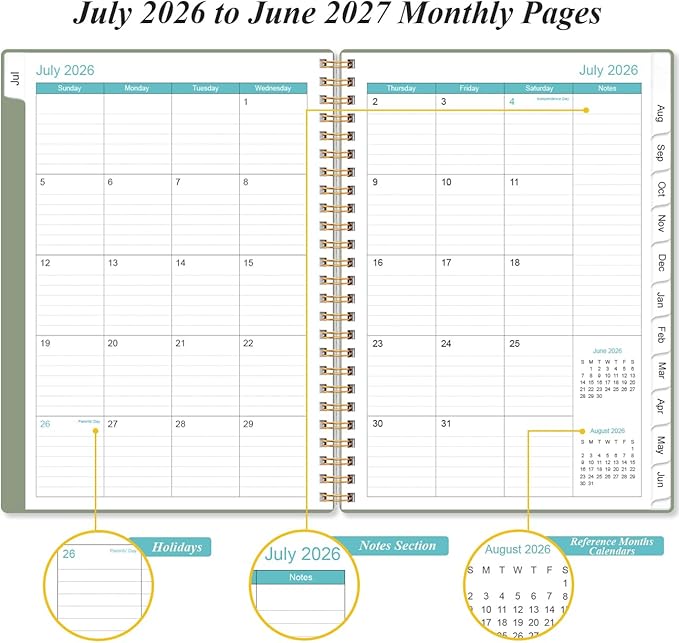 2026-2027 Planner - Academic Planner 2026-2027 from July 2026 to June 2027, Weekly Monthly Planner 2026-27 with 12 Monthly Tabs, Inner Pocket, 6.4" x 8.5", Green