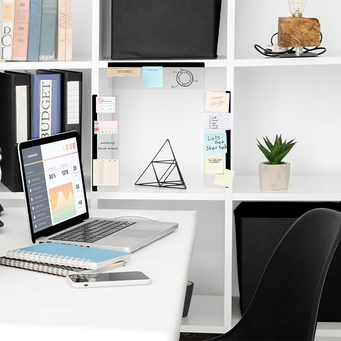 DOLLAR BOSS 3 Pcs Monitor Memo Board, 11" x 3.1" Clear Acrylic Office Desk Accessories, Computer Screen Side Note Holder Transparent Message Board for Sticky Notes Reminders & Memos, Fits PC & Laptop