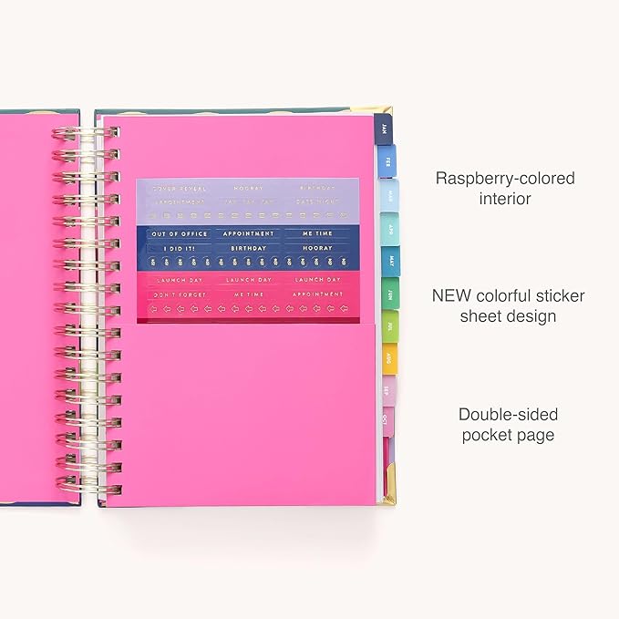 Simplified 2026 12-Month Spiral Daily Planner — Rainbow Row — January 2026 - December 2026, Calendar Year Organizer with Stickers, Pockets, and Keepsake Box