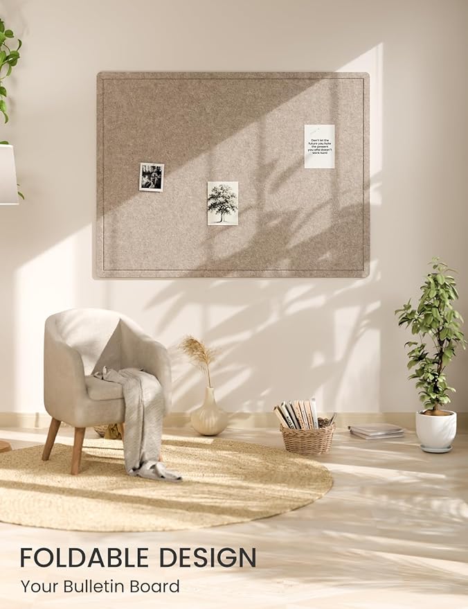 Fluxnara Bulletin Board,Cork Board Alternative with Safe Removable Adhesive Tabs, Foldable Felt Pin Board for Home Office, Classroom, Bedroom,Entryway for Walls (Taupe, 47.2 x 35.4 inches)
