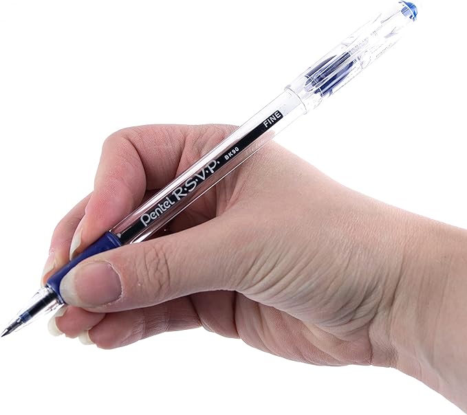 Pentel RSVP Ballpoint Pen, (0.7mm) Fine Line, Blue Ink, Box of 12 (BK90-C)