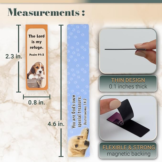 Christian Art Gifts Magnetic Scripture Bookmark Set with Bible Verse: Special Treasure - Deuteronomy 14:2 Inspirational Puppy-Themed Magnetic Pagemarker Set of 6 for Bibles and Books Size 2.3" x 0.8"