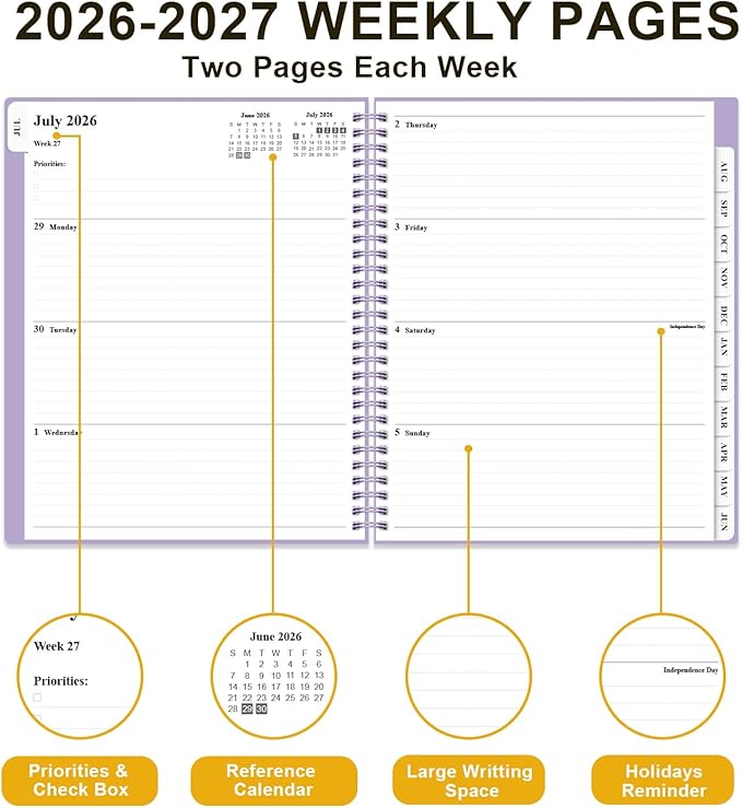 Academic Planner 2026-2027 - Weekly & Monthly Planner from July 2026 to June 2027, Agenda 2026 2027 with Inner Pocket, Elastic Band, 8.5" x 11", Purple