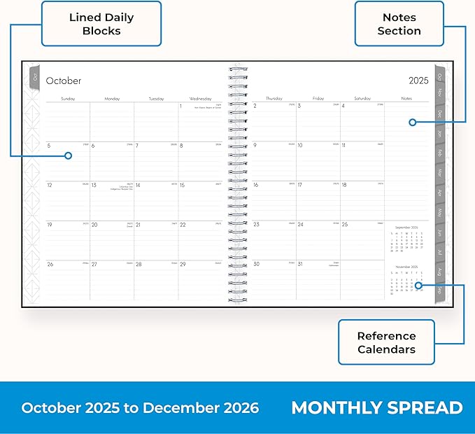 Blue Sky 2026 15-Month Monthly Planner Calendar, October 2025 - December 2026, 8” x 10”, Durable Faux Leather Cover, Laminated Tabs, Concealed Wirebound, Storage Pocket, Enterprise