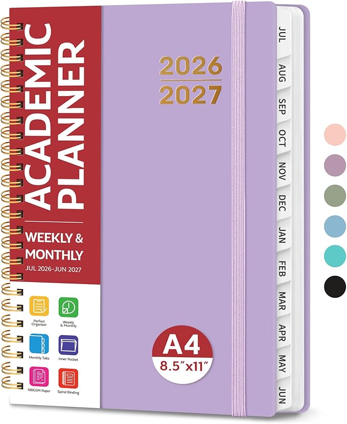 Planner 2026-2027 for Women & Men, Academic Monthly and Weekly Calendar Planner, Jul 2026 - Jun 2027, A4 (8.5" x 11"), Teacher Student Planning Book with Tabs, Ideal for Office School Supplies - Lilac Purple
