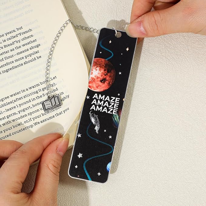 Project Hail Mary Inspired Stainless Steel Bookmark, Double Sided Space Galaxy Book Marker with Metal Chain Charm for Sci-Fi Readers, Collectible Reading Gift for Book Lovers (Sci-Fi)