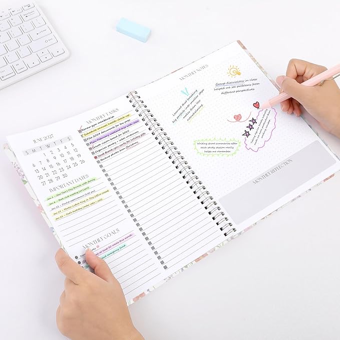 SKYDUE Monthly Planner 2026-2027, 24 Months Calendar Planner 2026-2027, 7.5" x 10" B5 Planner, Twin-wire Spiral Bound, Durable Waterproof Cover, Thick No-Bleed Paper, Floral