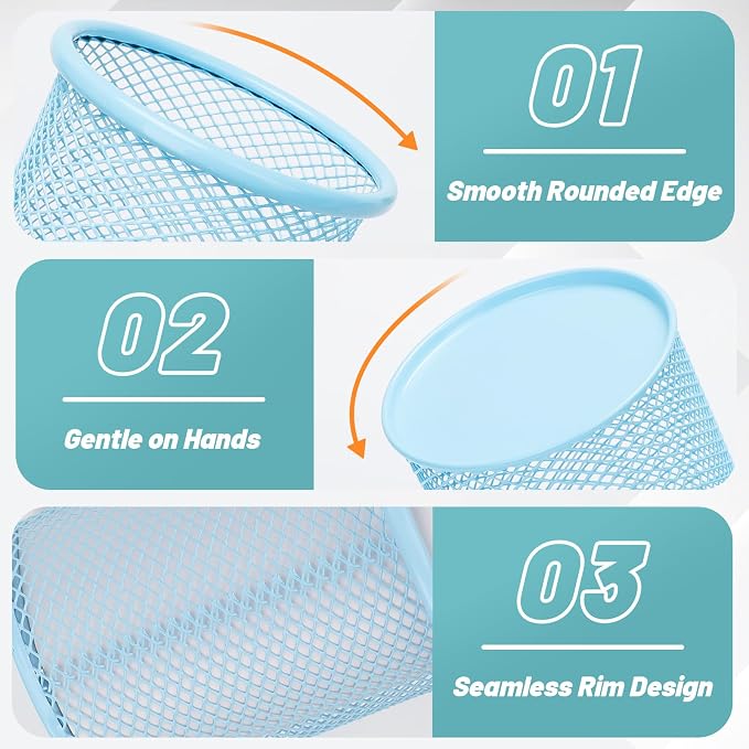 Segarty Pen Cup, 3 Pack Assorted Colors Round Pen Holder for Desk, Wire Mesh Pencil Cups Holder Desktop Accessories Organizer for Office Supplies, School, Home, Makeup Brush (Light Blue Pink Green)