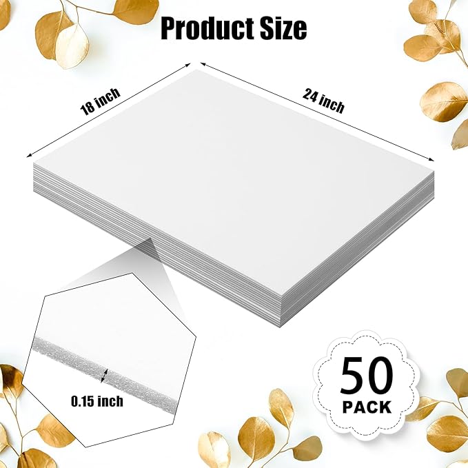 Frienda Foam Boards Thickness Foam Poster Boards for Presentation Board for School Crafts Office Art Projects(18 x 24 Inch,White,50 Pack)