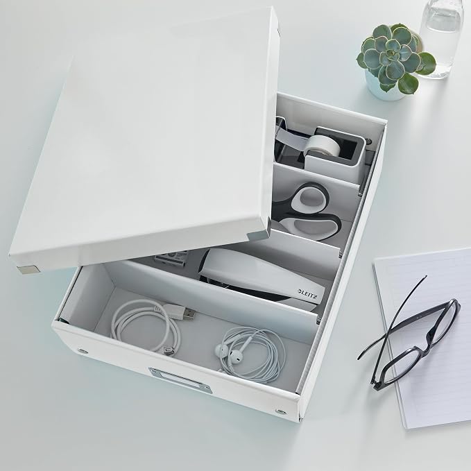 Leitz A5 Storage Box, Click and Store Range 60430001 - Small, White Organiser Box A4