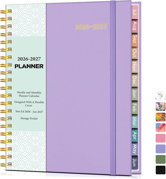 Academic Planner 2026-2027, Weekly and Monthly Calendar Planner from July 2026 - June 2027, 8.5" x 11" A4 Large Daily Agenda Book with Tabs, Flexible Cover, College School Organizer for Student Teacher, Purple