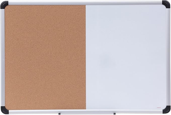 Universal Cork/Dry Erase Board, Melamine, 36" x 24, Black/Gray, Aluminum/Plastic Frame (43743)