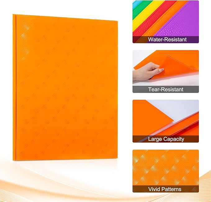 ViVin Plastic Folders with Pockets and Prongs,6 Pack,Heavy Duty 2-Pocket File Folder with 3 Fasteners,Fits Letter Size Paper,for School Home and Office(Bright Orange)