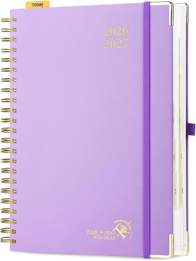 POPRUN 2026-2027 Daily Planner One Page Per Day, Large Size 8.5" x 12", Daily Calendar Book with July 2026 to June 2027, Academic Hardcover Appointment Book with Hourly Time Slots, Spiral Bound, Monthly Tabs - Violet