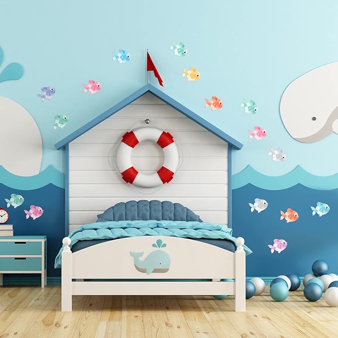 Epakh 100 Pcs Colorful Fish Cutouts Fish Mini Accents Bulk Ocean Paper Accents Ocean Theme Bulletin Board Decor Summer Classroom Early Childhood Education for School Wall Blackboard Decor Supplies