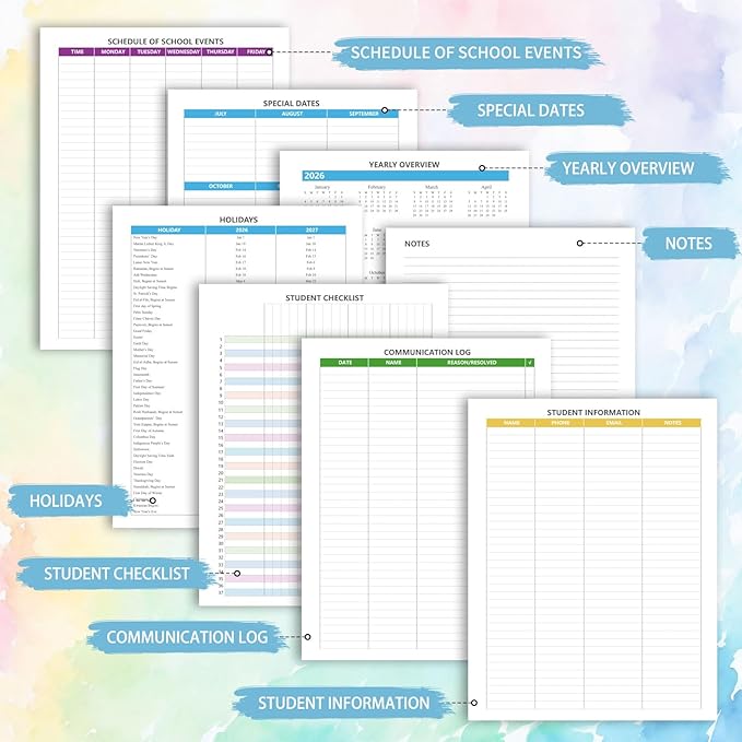 Teacher Planner 2026-2027, July 2026 to June 2027 Academic Year, 8.5" x 11" Lesson Planner Book for Teachers with Colorful Tabs, Teacher Calendar for Classroom or Homeschool, Hardcover, Color Stripe