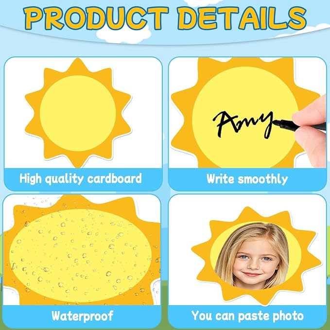 80Pcs Summer Sun Bulletin Board Decorations,Summer Sun Theme Sunshine Cut-Outs Classroom Decor for Boy Girl DIY Craft Photo Wall Door Summer Kindergarten Preschool Decor