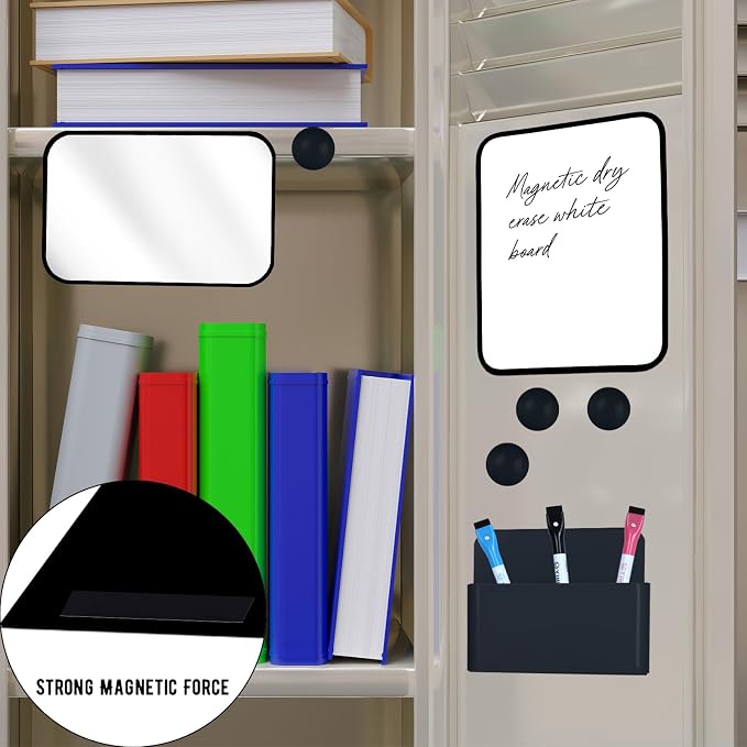 Denylo pro Magnetic Locker Accessories Kit Back to School Essentials Locker Organizer Supplies Includes Whiteboard Mirror Storage Box Dry Erase Marker and More for Back to School Essentials，Black