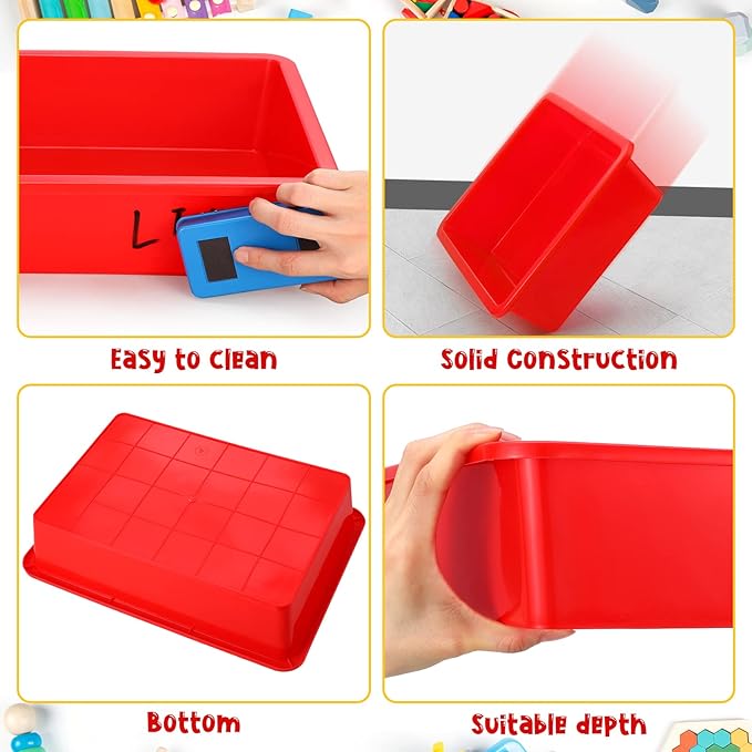 Hoteam 10 Pcs Flat Storage Organizer Tray Bin Paper Tray for Classroom Plastic Stackable File Organizer for School Office Teacher Book Organization(Red,13.78 x 9.84 x 3.15 Inch)