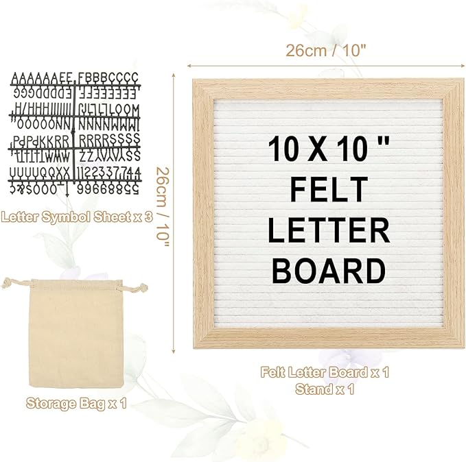 PATIKIL Felt Letter Board, 10x10Inches White Wooden Changeable Message Board with Storage Bag Stand for Kitchen Menu Farmhouse Decor Notes, Black