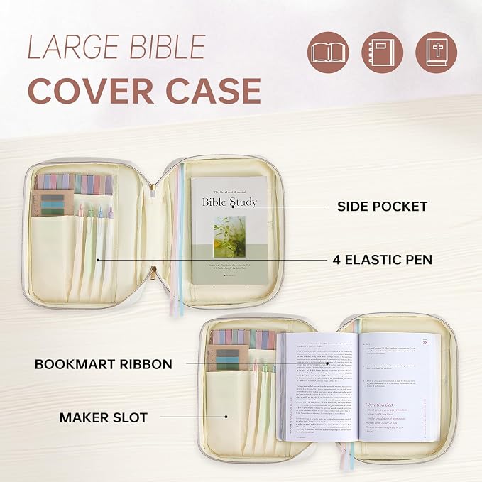 Bible Cover Bible Book Cover Bible Case for Women Canvas Carrying Case Book Protector Quilted Vegan Leather Bible Covers Study Supplies Accessories Christian Gift (Pink, One Size)