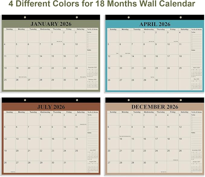 Desk Calendar 2026-2027 - Calendar 2026-2027 from July 2026 to June 2027, 18 Months Calendar with Thick Paper for Office, Home, School Organizing, 14" X 11", Cyan